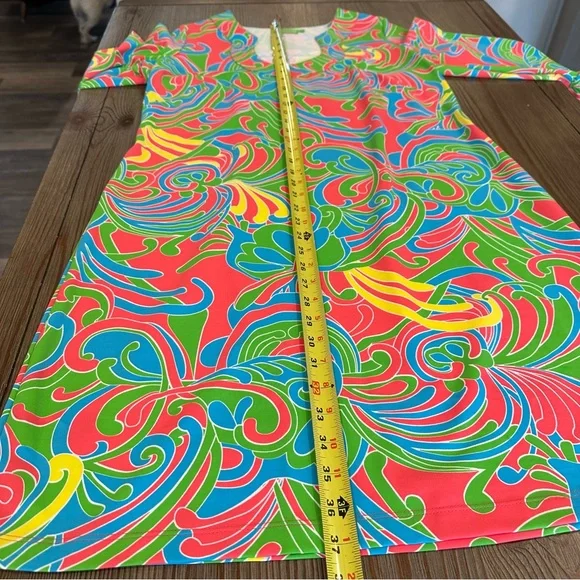 KATHERINE WAY BOLD MOD LONG SLEEVE SUMMER DRESS BOLD COLORFUL PRINT 1960s 1970s - Picture 12 of 13